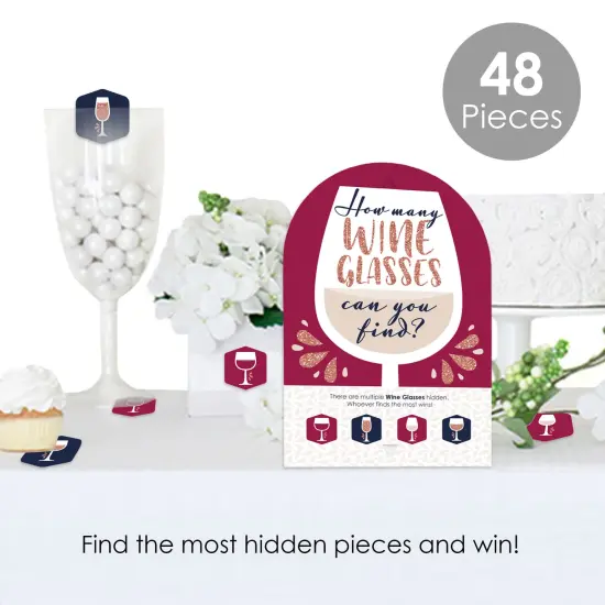 Big Dot of Happiness But First, Wine - Wine Tasting Party Scavenger Hunt - 1 Stand and 48 Game Pieces - Hide and Find Game {3}