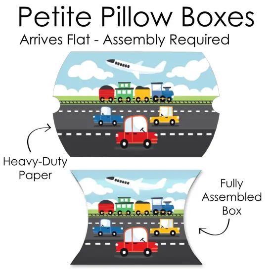 Big Dot of Happiness Cars, Trains, and Airplanes - Favor Gift Boxes - Transportation Birthday Party Petite Pillow Boxes - Set of 20 {7}
