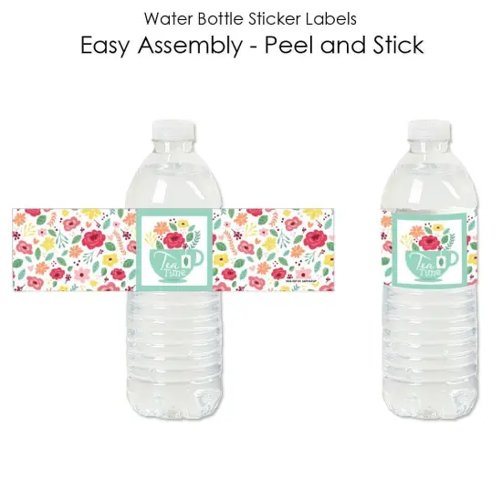 Big Dot of Happiness Floral Let's Par-Tea - Garden Tea Party Water Bottle Sticker Labels - Set of 20 {3}