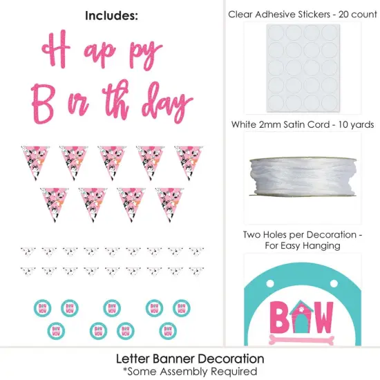 Big Dot of Happiness Pawty Like a Puppy Girl - Pink Dog Birthday Party Letter Banner Decoration - 36 Banner Cutouts and Happy Birthday Banner Letters {6}
