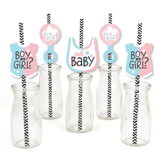 Big Dot of Happiness Baby Gender Reveal - Paper Straw Decor - Team Boy or Girl Party Striped Decorative Straws - Set of 24 {1}