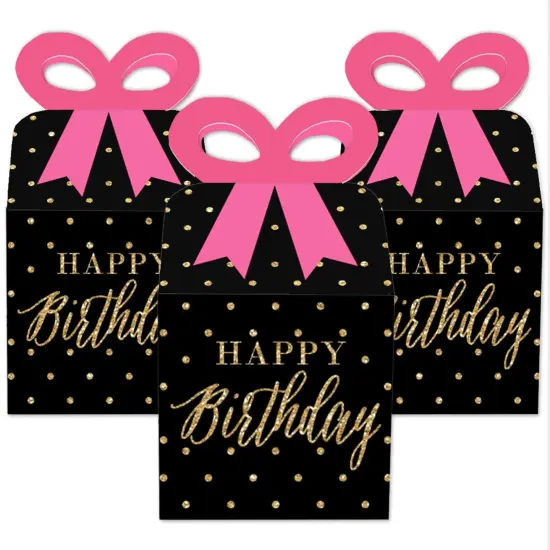 Big Dot of Happiness Chic Happy Birthday - Pink, Black and Gold - Square Favor Gift Boxes - Birthday Party Bow Boxes - Set of 12 {3}