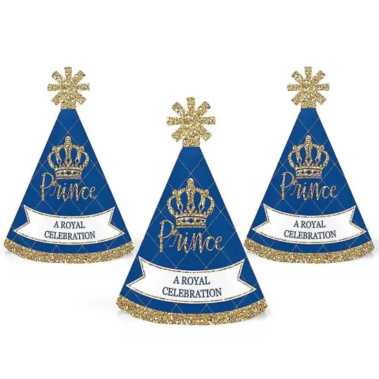 Big Dot of Happiness Royal Prince Charming - Mini Cone Baby Shower or Birthday Party Hats - Small Little Party Hats - Set of 8 {7}