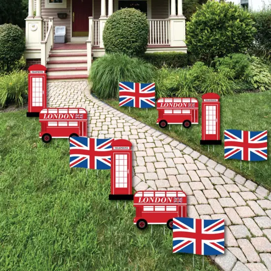 Big Dot of Happiness Cheerio, London - Flag, Double-Decker Bus & Red Telephone Booth Lawn Decor - Outdoor British UK Party Yard Decorations - 10 Piece {1}