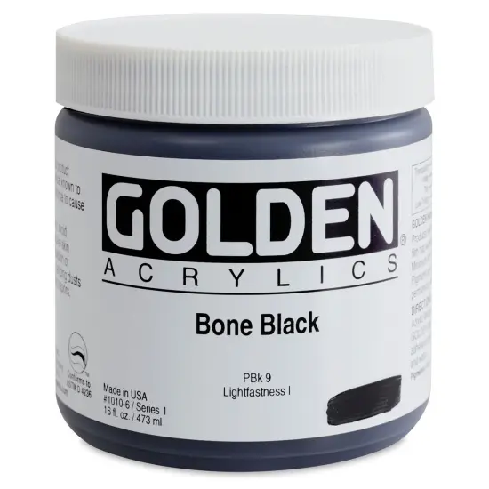 Golden Heavy Body Artist Acrylics - Bone Black, 16 oz Jar {1}