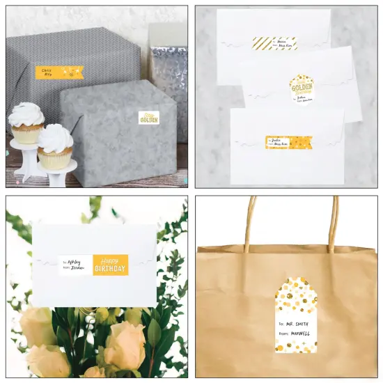 Big Dot of Happiness Golden Birthday - Assorted Happy Birthday Party Gift Tag Labels - To and From Stickers - 12 Sheets - 120 Stickers {7}