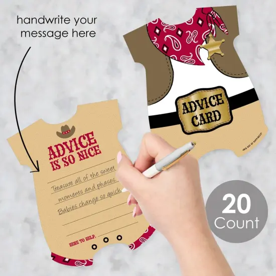 Big Dot of Happiness Little Cowboy - Baby Bodysuit Wish Card Western Baby Shower Activities - Shaped Advice Cards Game - Set of 20 {3}