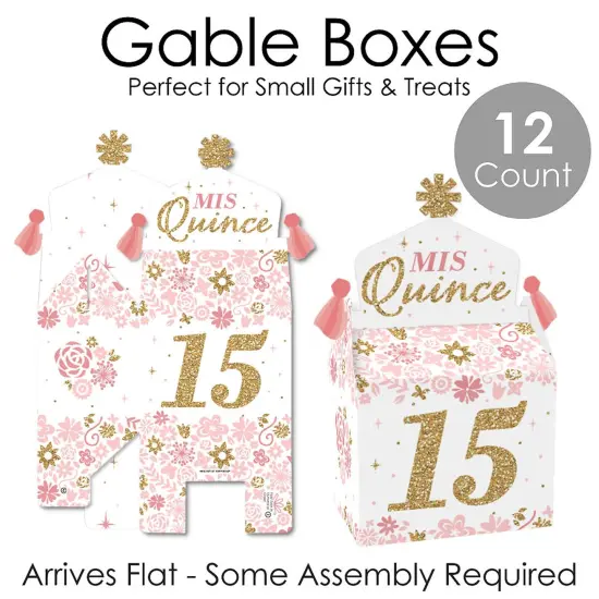 Big Dot of Happiness Mis Quince Anos - Treat Box Party Favors - Quinceanera Sweet 15 Birthday Party Goodie Gable Boxes - Set of 12 {7}