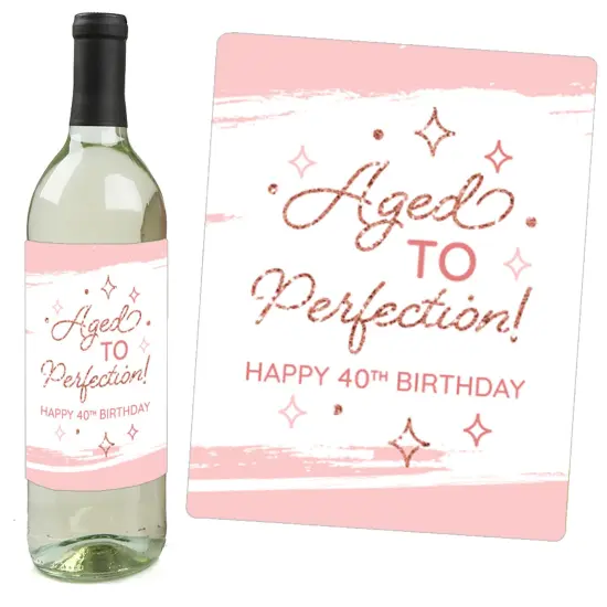 Big Dot of Happiness 40th Pink Rose Gold Birthday Party Decorations for Women and Men Wine Bottle Label Stickers 4 Ct {3}