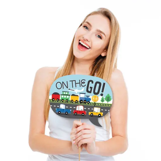 Big Dot of Happiness Cars, Trains, and Airplanes - Transportation Birthday Party Photo Booth Props Kit - 20 Count {4}