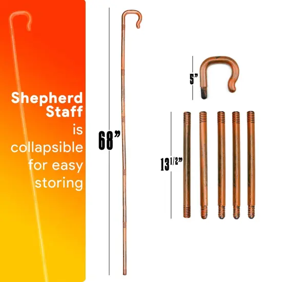 Shepherd's Costume Crook Staff - Shepherd Gold Wood Like Hook Cane for Cosplay and Dress Up {2}