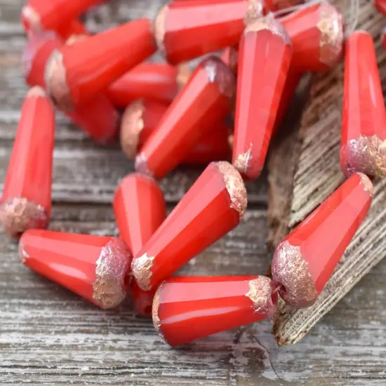 *6* 8x20mm Copper Etched Hyacinth Faceted Drop Beads {5}