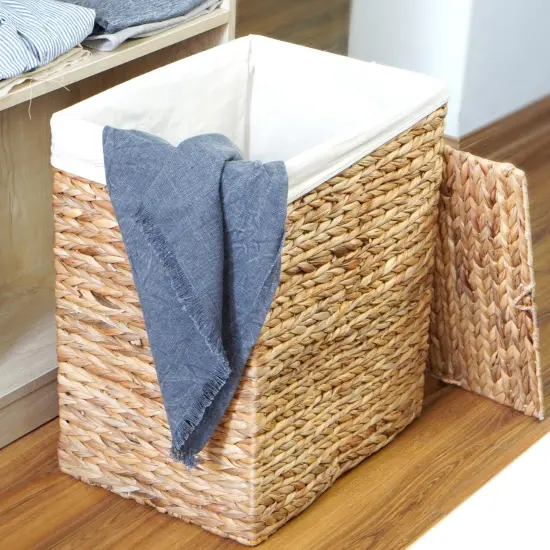 Handmade Rectangular Water Hyacinth Wicker Laundry Hamper with Lid Natural {5}