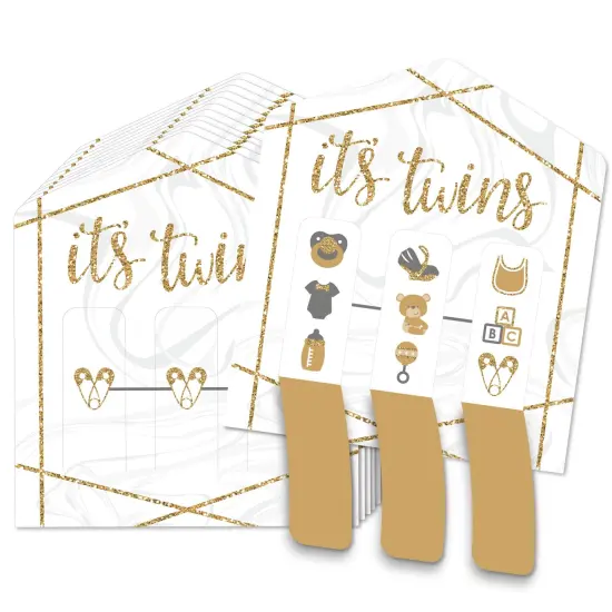 Big Dot of Happiness It's Twins - Gold Twins Baby Shower Game Pickle Cards - Pull Tabs 3-in-a-Row - Set of 12 {1}