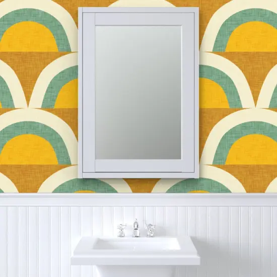 Pre-Pasted Wallpaper 2FT Wide Midcentury Modern Rainbow Magic Green Retro Midcentury Modern Dots Colors Custom Pre-pasted Wallpaper by Spoonflower {6}