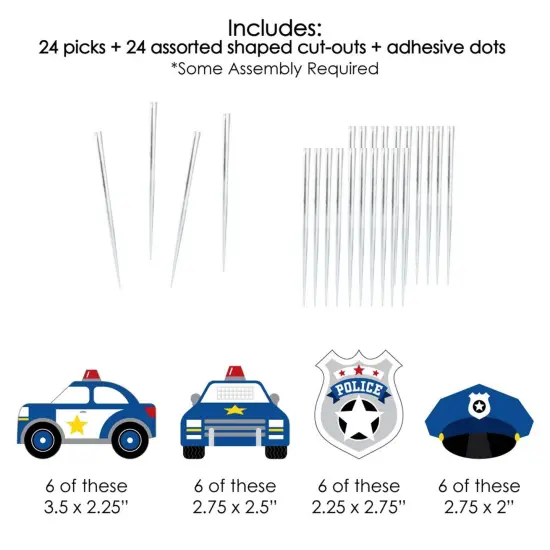 Big Dot of Happiness Calling All Units - Police - Dessert Cupcake Toppers - Cop Birthday Party or Baby Shower Clear Treat Picks - Set of 24 {7}