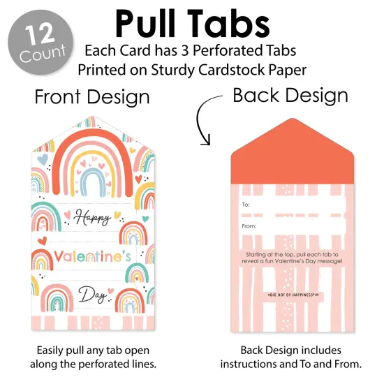 Big Dot of Happiness Hello Rainbow - Boho Cards for Kids - Happy Valentine's Day Pull Tabs - Set of 12 {6}