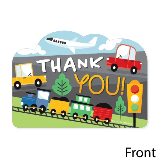 Big Dot of Happiness Cars, Trains, and Airplanes - Shaped Thank You Cards - Transportation Birthday Party Thank You Note Cards with Envelopes - 12 Ct {4}