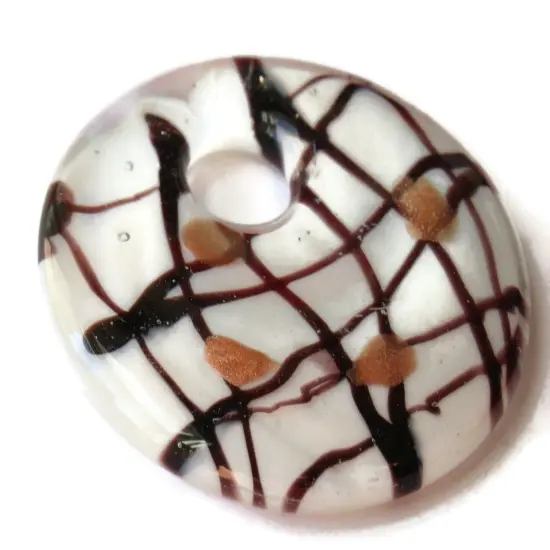 50mm White with Black and Gold Foil Glass Donut Pendant {4}