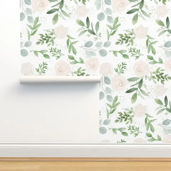 Peel & Stick Wallpaper 2FT Wide Floral Watercolor Botanical Garden Wedding Custom Removable Wallpaper by Spoonflower {2}