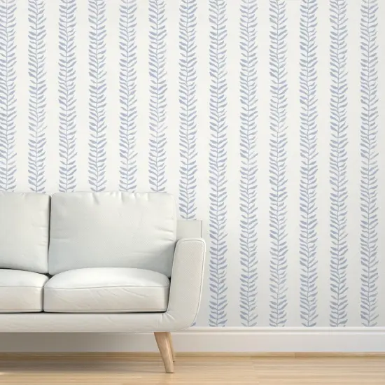 Pre-Pasted Wallpaper 2FT Wide Blue Vines Leaf Cream Botanical Plants Leaves Coastal Nautical Seaweed Sky Baby Boy Custom Pre-pasted Wallpaper by Spoonflower {5}