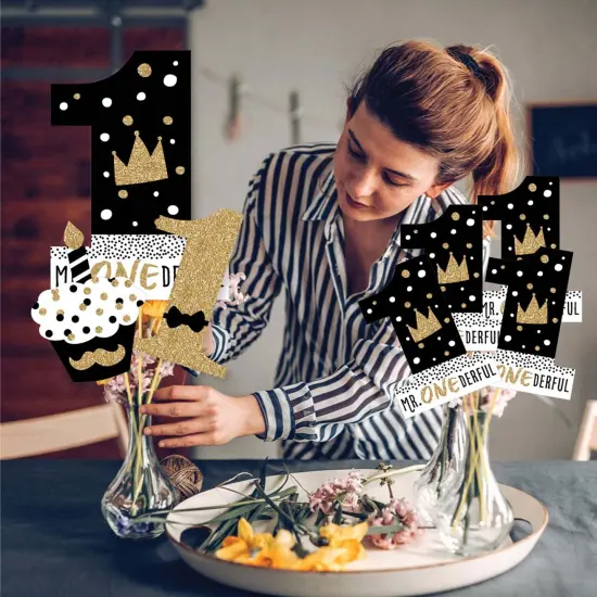 Big Dot of Happiness 1st Birthday Little Mr. Onederful - Boy First Birthday Party Centerpiece Sticks - Showstopper Table Toppers - 35 Pieces {4}