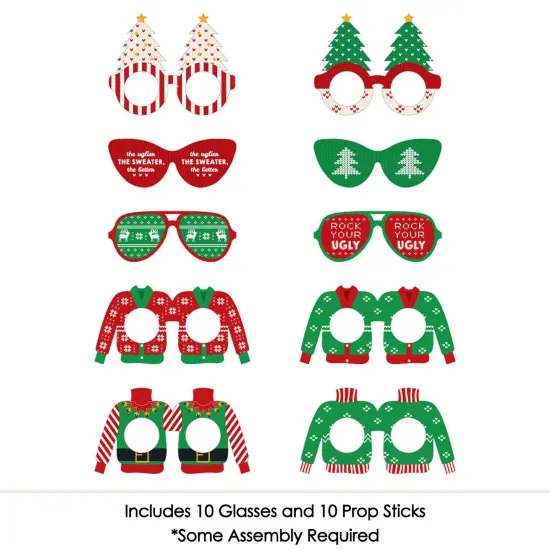 Big Dot of Happiness Ugly Sweater Glasses and Masks - Paper Card Stock Holiday and Christmas Party Photo Booth Props Kit - 10 Count {4}