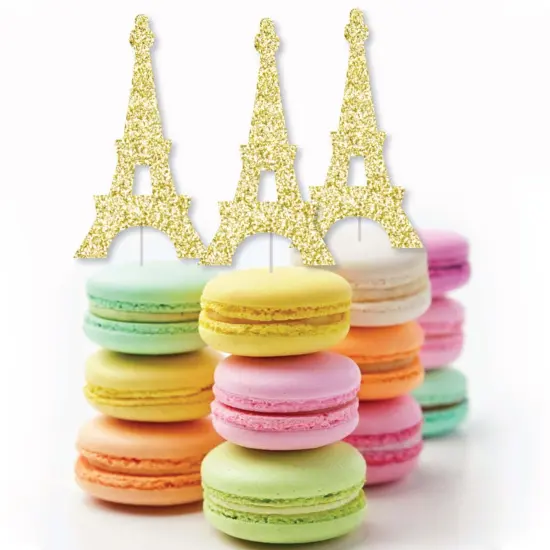 Big Dot of Happiness Gold Glitter Eiffel Tower - No-Mess Real Gold Glitter Cut-Outs - Paris Themed Baby Shower or Birthday Party Confetti - Set of 24 {6}
