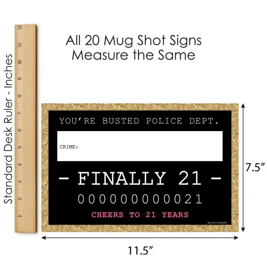 Big Dot of Happiness Finally 21 Girl - 21st Birthday Party Mug Shots - Birthday Photo Booth Props Party Mugshot Signs - 20 Count {7}