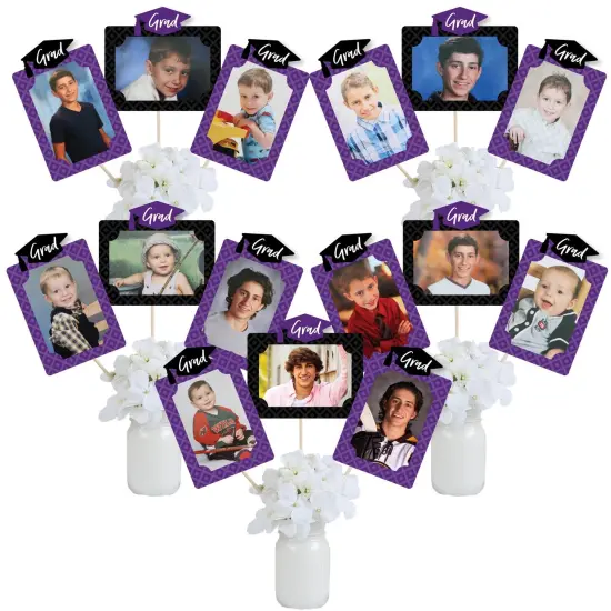 Big Dot of Happiness Purple Grad - Best is Yet to Come - Graduation Party Picture Centerpiece Sticks - Photo Table Toppers - 15 Pieces {1}