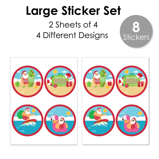 Big Dot of Happiness Tropical Christmas - Round Beach Santa Holiday Party To and From Gift Tags - Large Stickers - Set of 8 {4}