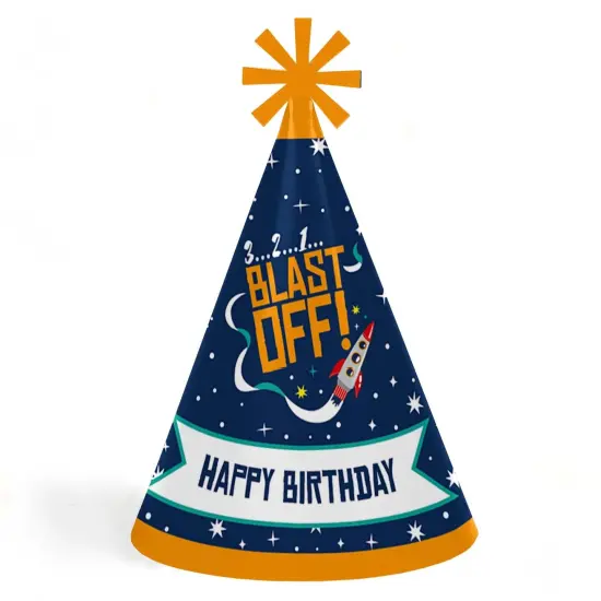 Big Dot of Happiness Blast Off to Outer Space - Cone Happy Birthday Party Hats for Kids and Adults - Set of 8 (Standard Size) {1}