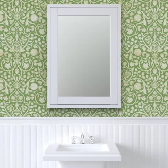 Peel & Stick Wallpaper 2FT Wide Spring Green Damask French Floral Custom Removable Wallpaper by Spoonflower {6}