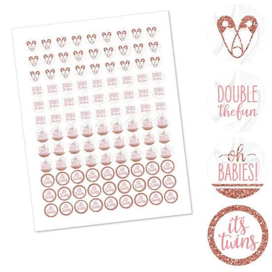 Big Dot of Happiness It's Twin Girls - Pink and Rose Gold Twins Baby Shower Round Candy Sticker Favors - Labels Fits Chocolate Candy (1 sheet of 108) {3}