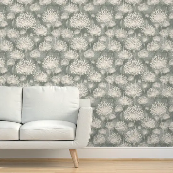 Peel & Stick Wallpaper 2FT Wide Vintage Style Dandelions Gray Cream Neutral Flowers Floral Nature Custom Removable Wallpaper by Spoonflower {5}
