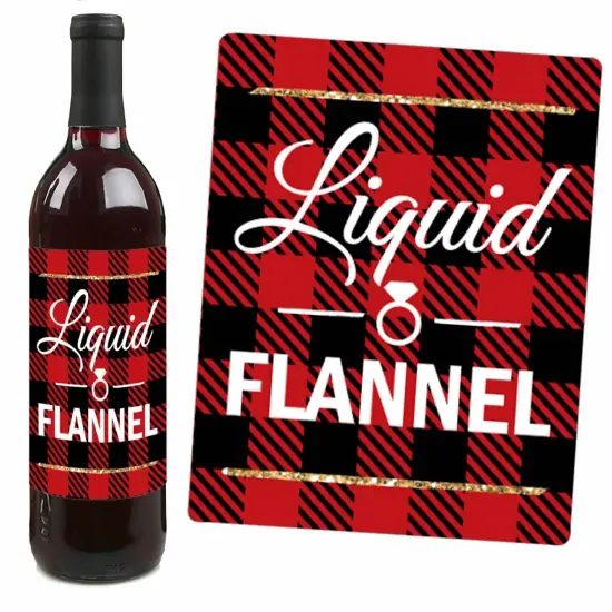 Big Dot of Happiness Flannel Fling Before the Ring - Buffalo Plaid Bachelorette Party Decor for Women and Men - Wine Bottle Label Stickers - Set of 4 {4}