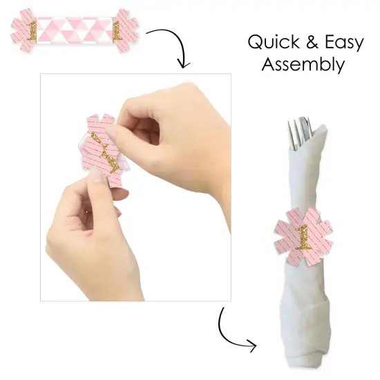 Big Dot of Happiness 1st Birthday Girl - Fun to be One - First Birthday Party Paper Napkin Holder - Napkin Rings - Set of 24 {6}