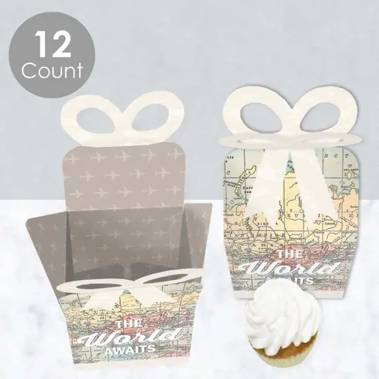 Big Dot of Happiness World Awaits - Square Favor Gift Boxes - Travel Themed Party Bow Boxes - Set of 12 {4}