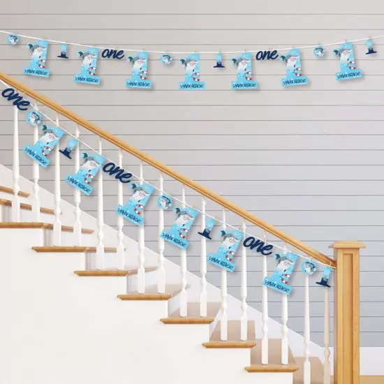 Big Dot of Happiness 1st Birthday Shark Zone - Jawsome Shark First Birthday Party DIY Decorations - Clothespin Garland Banner - 44 Pieces {3}