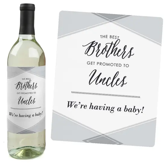 Big Dot of Happiness Brothers to Uncles - Pregnancy Announcement Gift for Men - Wine Bottle Label Stickers - Set of 4 {3}