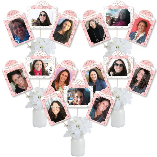 Big Dot of Happiness 50th Pink Rose Gold Birthday Party Picture Centerpiece Photo Table Toppers 15 Pc {1}