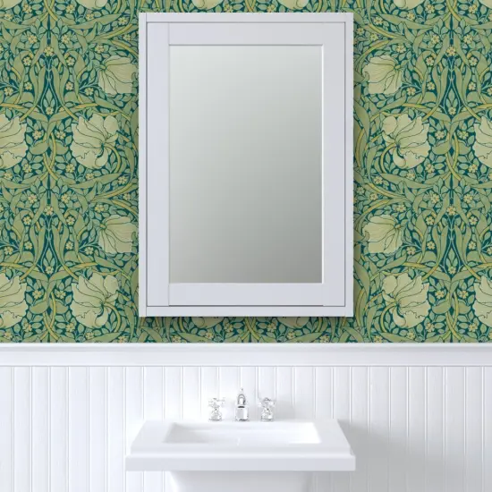 Pre-Pasted Wallpaper 2FT Wide Victorian English William Morris Arts And Crafts Botanical Custom Pre-pasted Wallpaper by Spoonflower {6}