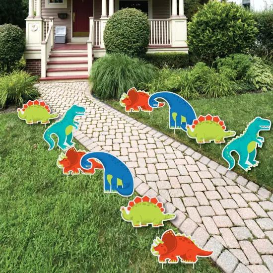 Big Dot of Happiness Roar Dinosaur - T-Rex Triceratops Stegosaurus & Brontosaurus Lawn Decor - Outdoor Baby Shower or Birthday Party Yard Decor -10 Pc {1}