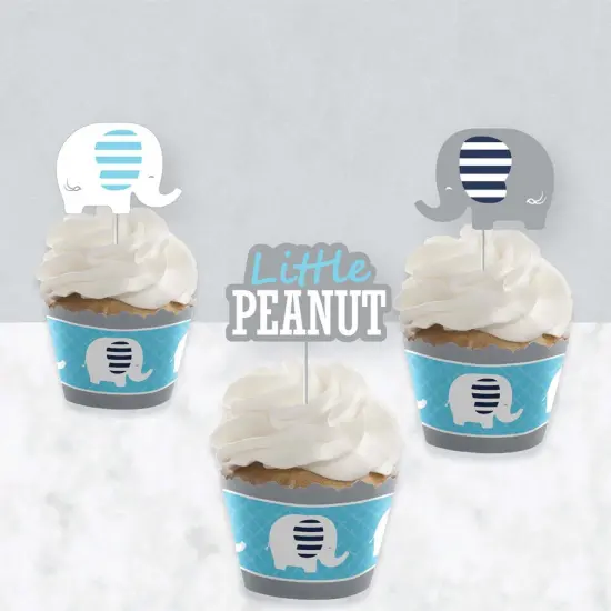 Big Dot of Happiness Blue Elephant - Cupcake Decoration - Boy Baby Shower or Birthday Party Cupcake Wrappers and Treat Picks Kit - Set of 24 {4}