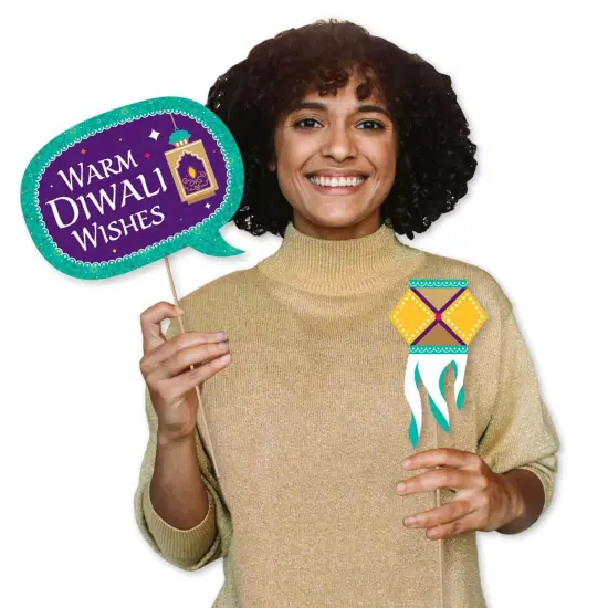 Big Dot of Happiness Happy Diwali - Festival of Lights Party Photo Booth Props Kit - 10 Piece {3}