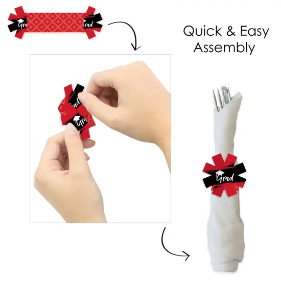 Big Dot of Happiness Red Grad - Best is Yet to Come - Red Graduation Party Paper Napkin Holder - Napkin Rings - Set of 24 {6}