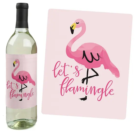 Big Dot of Happiness Pink Flamingo - Party Like a Pineapple - Tropical Summer Party Decor for Women and Men - Wine Bottle Label Stickers - Set of 4 {4}