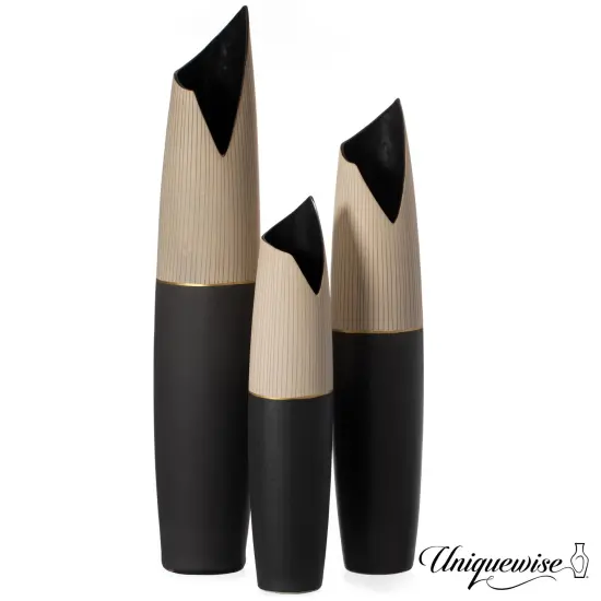 Freestanding Ceramic Floor Vase - Handcrafted Beige Polka Dot Striped Top and Black Bottom, Large Waterproof Vase for Tall Floral Arrangements, Unique Shaped Flower Holder {1}