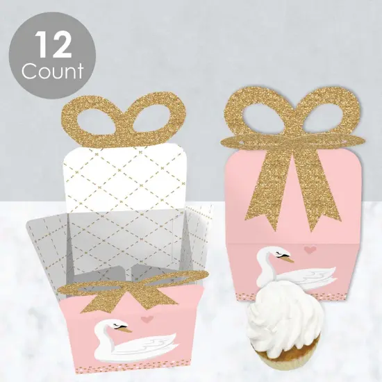 Big Dot of Happiness Swan Soiree - Square Favor Gift Boxes - White Swan Baby Shower or Birthday Party Bow Boxes - Set of 12 {4}
