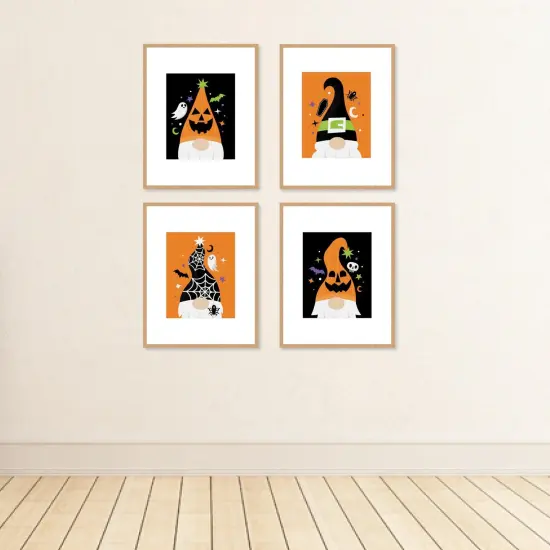Big Dot of Happiness Halloween Gnomes - Unframed Spooky Fall Linen Paper Wall Art - Set of 4 - Artisms - 8 x 10 inches {4}